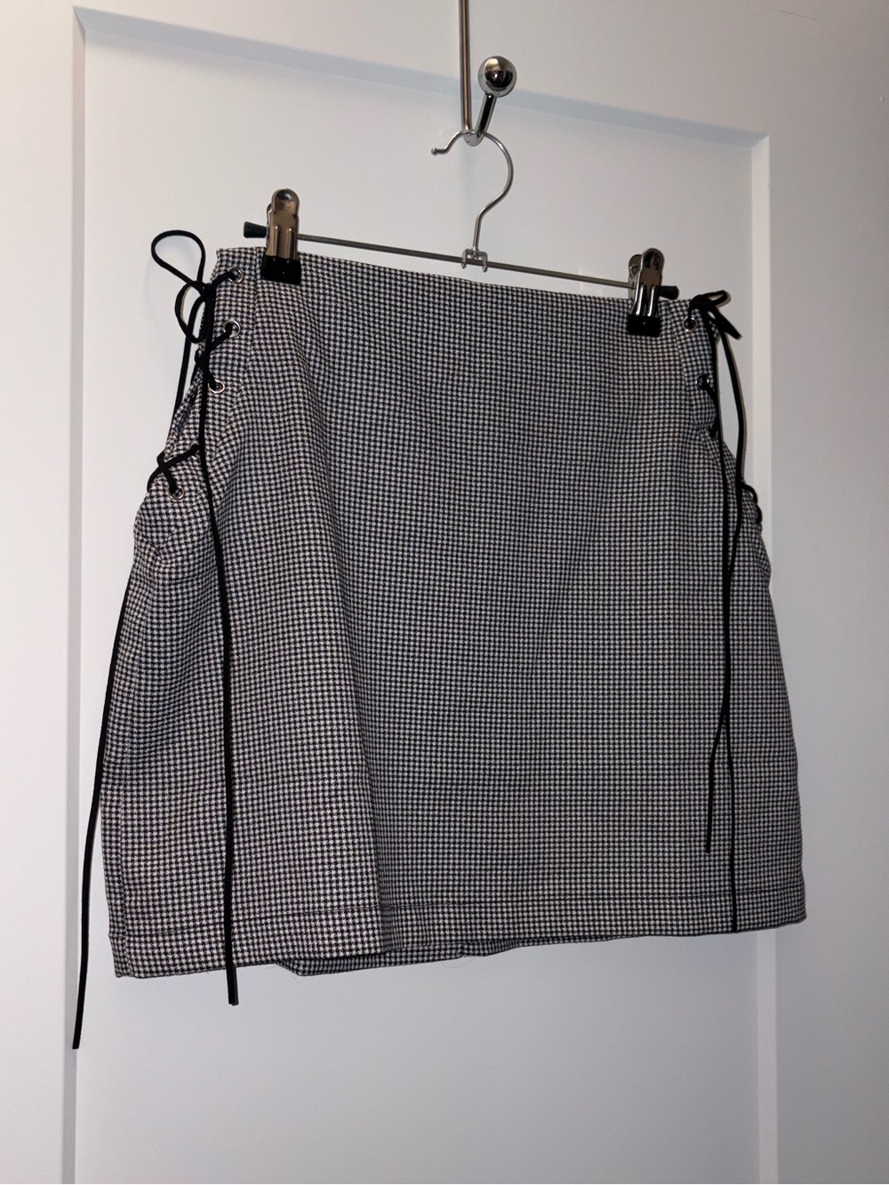 Black & White Gingham Lace-Up Mini Skirt